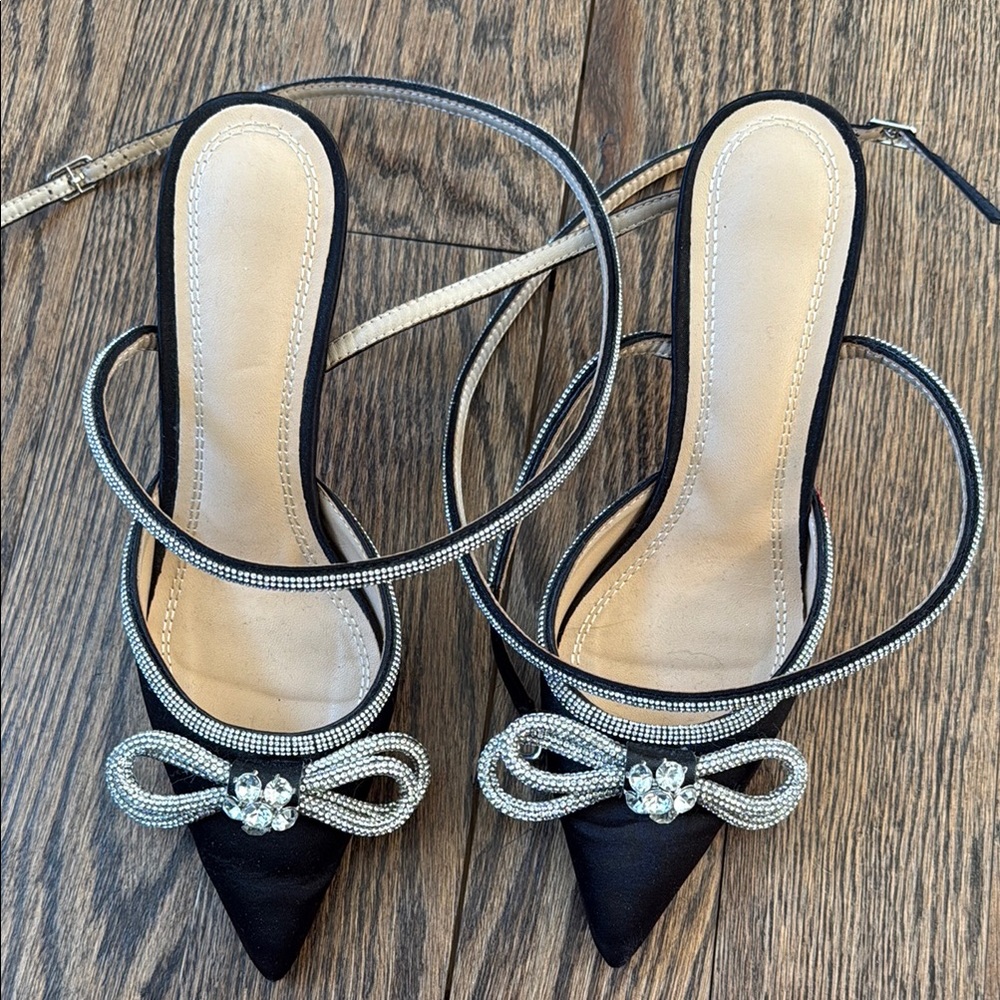 Black Crystal Bow Shoes